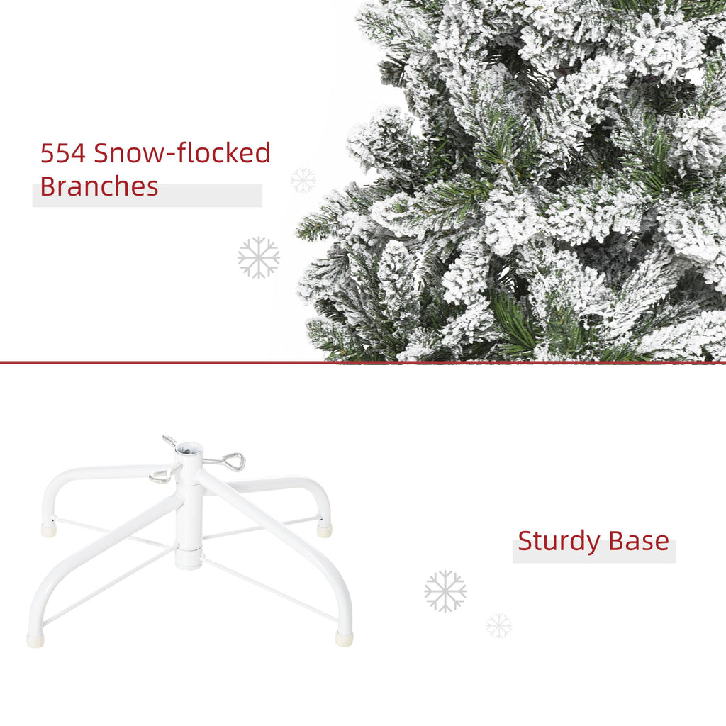 HOMCOM 7.5' Christmas Tree w/ Unlit Snow Flocked Branches for Holiday Indoor