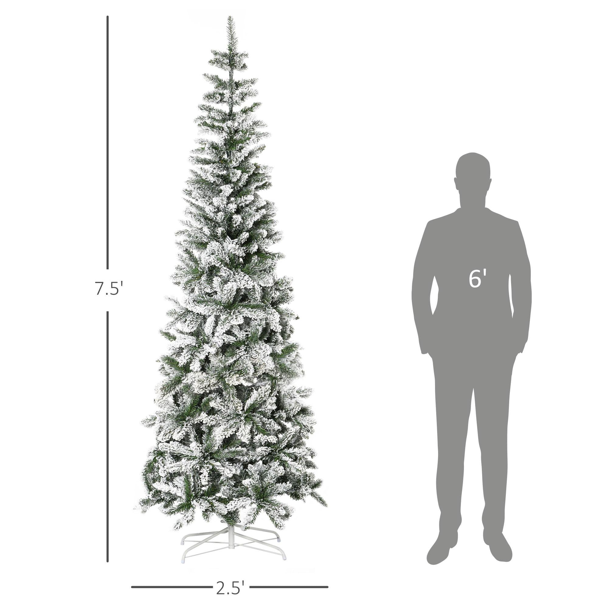 HOMCOM 7.5' Christmas Tree w/ Unlit Snow Flocked Branches for Holiday Indoor