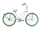 26" Beach Cruiser Micargi ROVER GX  Coaster Brake Single Speed  Steel Spokes One Piece Crank Pink Rims 36H With Fenders White Bike