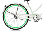 26" Beach Cruiser Micargi ROVER GX  Coaster Brake Single Speed  Steel Spokes One Piece Crank Pink Rims 36H With Fenders White Bike