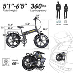 GDSEBIKE Electric Bike for Adults 20" ebike Full Suspension 750W Motor Fat Tire Electric Bike Mountain Beach Snow Bike 48V 12Ah Removable Battery 35MPH