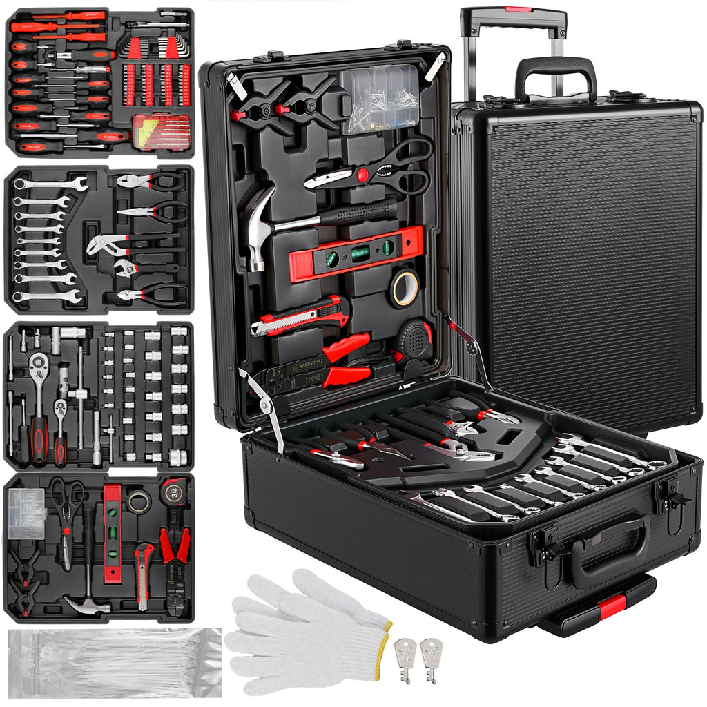 799pcs Mechanic Tool Set with Aluminum Trolley Case,Home Repair Tool kit,Complete Tool Box Set for Home,Automotive,Dorm,Garage,Black