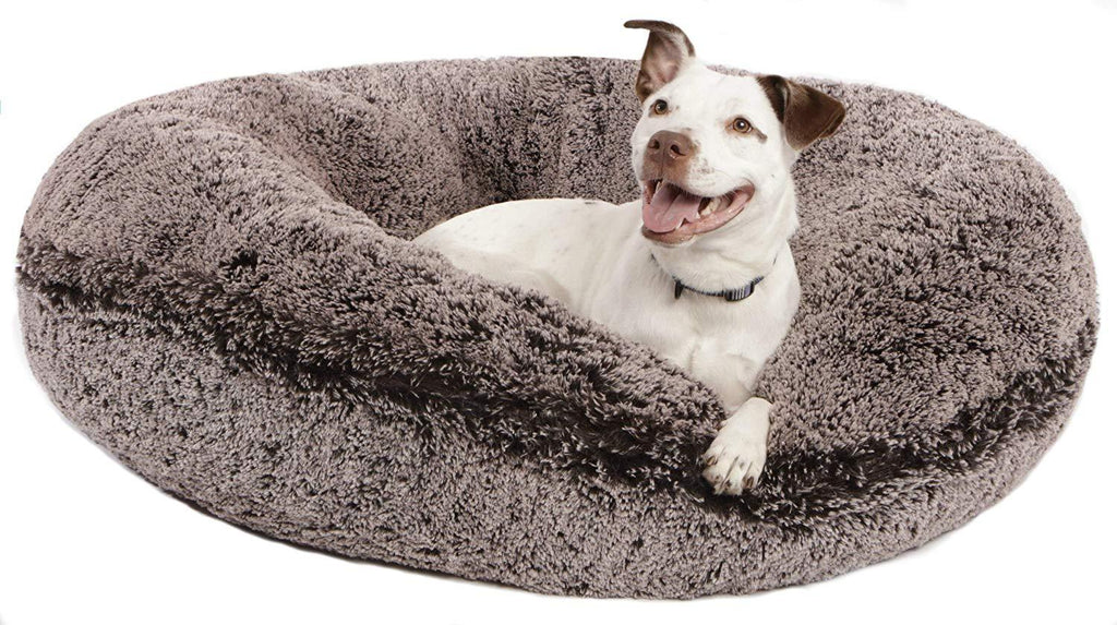BESSIE AND BARNIE Signature Frosted Willow Luxury Shag Extra Plush  Fur Bagel Pet/Dog Bed