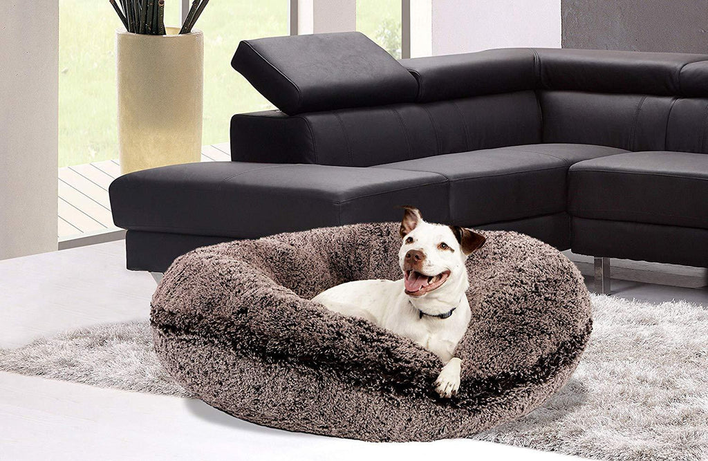 BESSIE AND BARNIE Signature Frosted Willow Luxury Shag Extra Plush  Fur Bagel Pet/Dog Bed