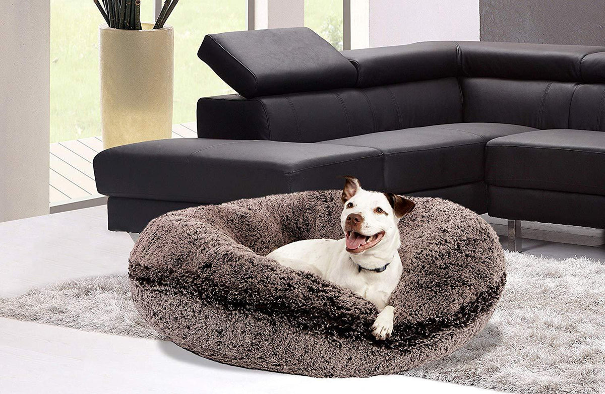 BESSIE AND BARNIE Signature Frosted Willow Luxury Shag Extra Plush  Fur Bagel Pet/Dog Bed