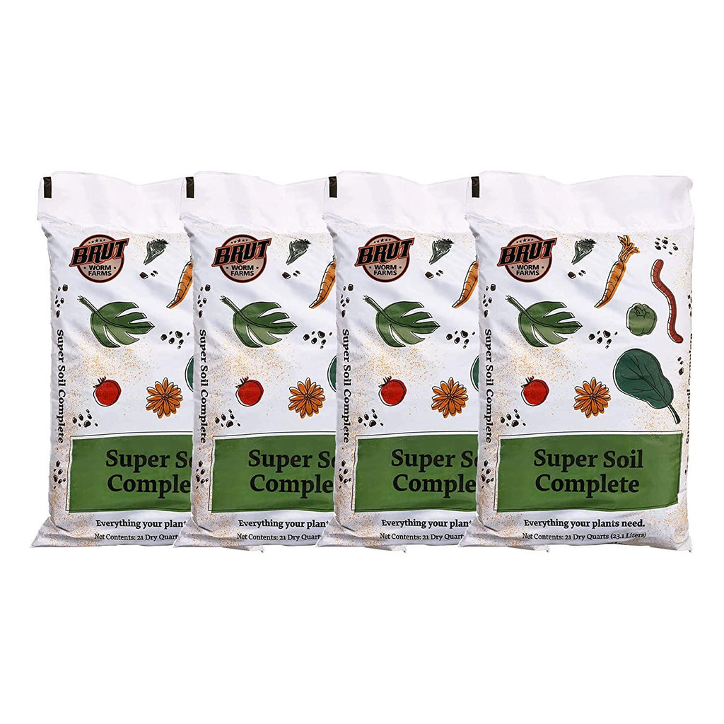 brut super soil indoors outdoors complete rich dark healthy natural organic 21 qt non toxic odor free all purpose soil (4 pack)
