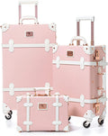 3 Piece  Combination Luggage Set, Hardshell Women Cute Suitcase with Spinner Wheels and Train Bag (Embossed Pink, 26"+20"+12")