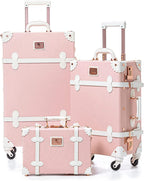 3 Piece  Combination Luggage Set, Hardshell Women Cute Suitcase with Spinner Wheels and Train Bag (Embossed Pink, 26"+20"+12")