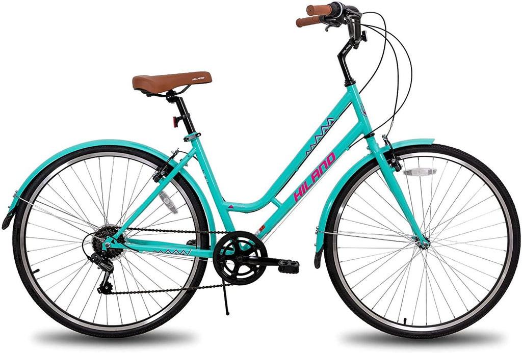 Hiland 700C Hybrid Bike for Men Women Step-Through or Step-Over Frame  7speeds Retro-Styled Cruiser Bicycle