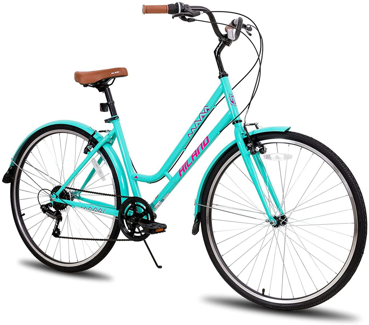 Hiland 700C Hybrid Bike for Men Women Step-Through or Step-Over Frame  7speeds Retro-Styled Cruiser Bicycle
