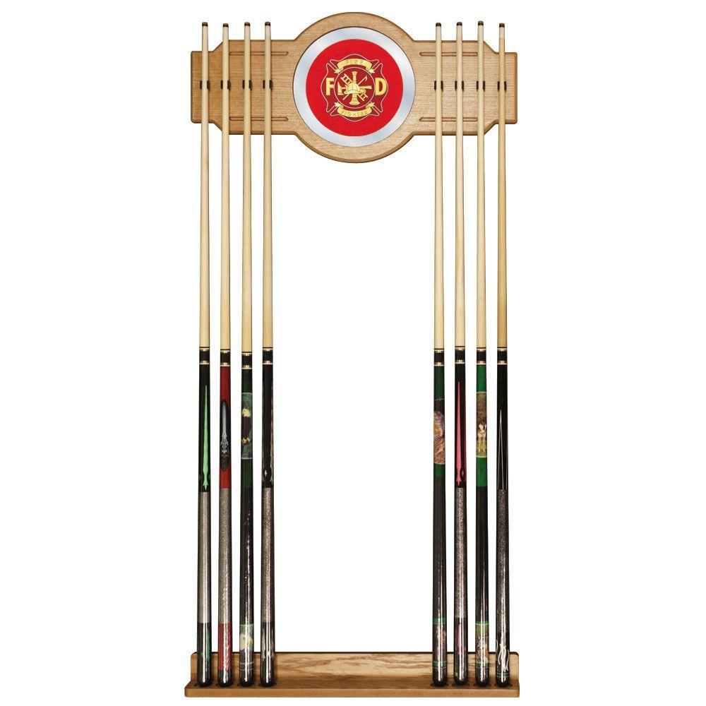 Fire Fighter 30 in. Wooden Billiard Cue Rack with Mirror