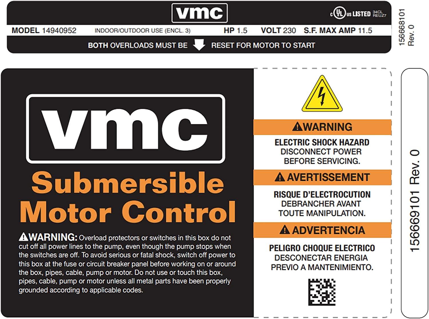 red lion 640222 rlcb15-230 1.5-hp 230-volt vmc control box for well pump, grey