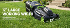 40V 17 Inch Brushless Electric Lawn Mower, Adjustable Cutting Heights Cordless Lawn Mower, 2-in-1 Bagging Mulching Lawn Care Tool, Powered by 2 Rechargeable 4.0Ah Batteries with Charger,Green
