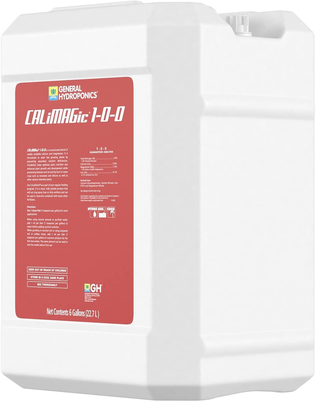 general hydroponics calimagic 1-0-0, concentrated blend of calcium &amp; magnesium, prevents secondary nutrient deficiencies, helps prevent blossom end rot &amp; tip burn, clean, soluble, &amp; will not clog, 6-gallon