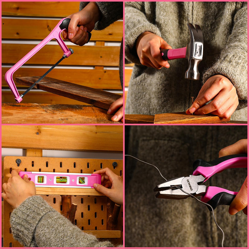 Pink Tool Kit Box Drill Set： Home Mechanic Toolbox with 12V Power Cordless Drill Hand Repair Tools Sets Combo Kits StoraOrganizer Drawer Case for Men & Women