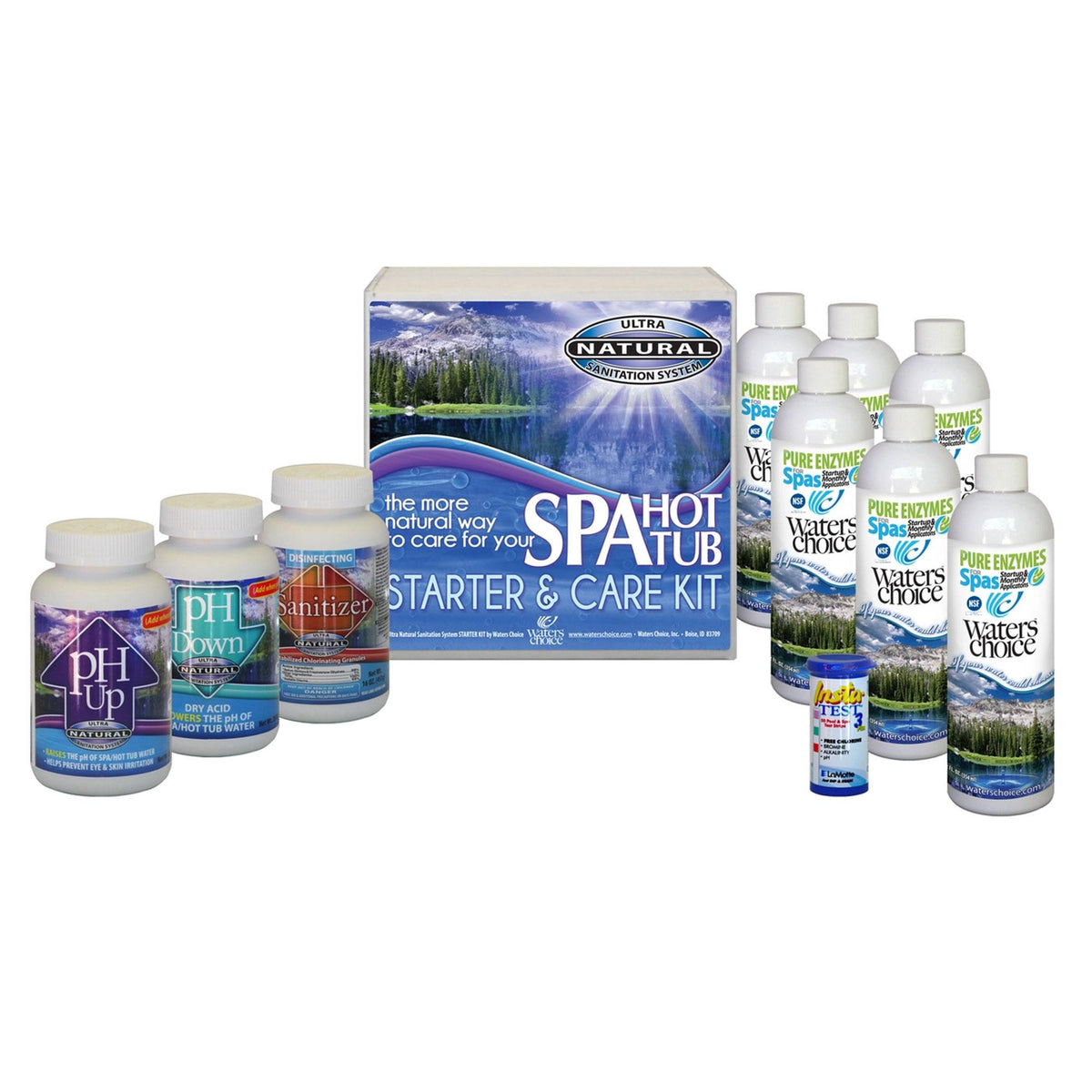 Waters Choice WCkit6m All Natural Hot Tub Spa Start Up and Water Maintenance Kit with Pure Enzymes, pH Levelers, and Water Test
