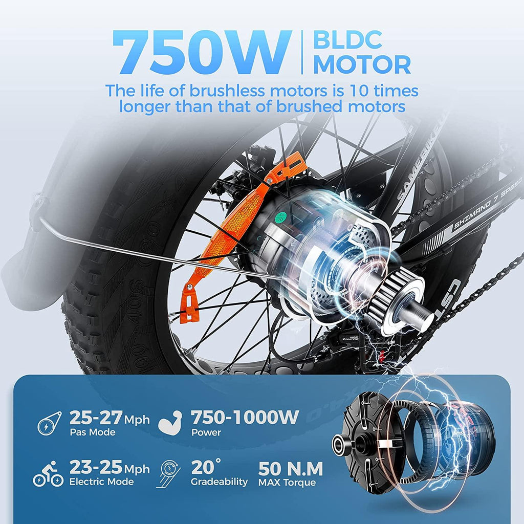 XWC05 750W Electric Bikes for Adults Up to 65 Miles EBike 4.0" Fat Tire Electric Bike 25 Mph