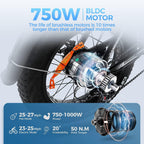 XWC05 750W Electric Bikes for Adults Up to 65 Miles EBike 4.0" Fat Tire Electric Bike 25 Mph