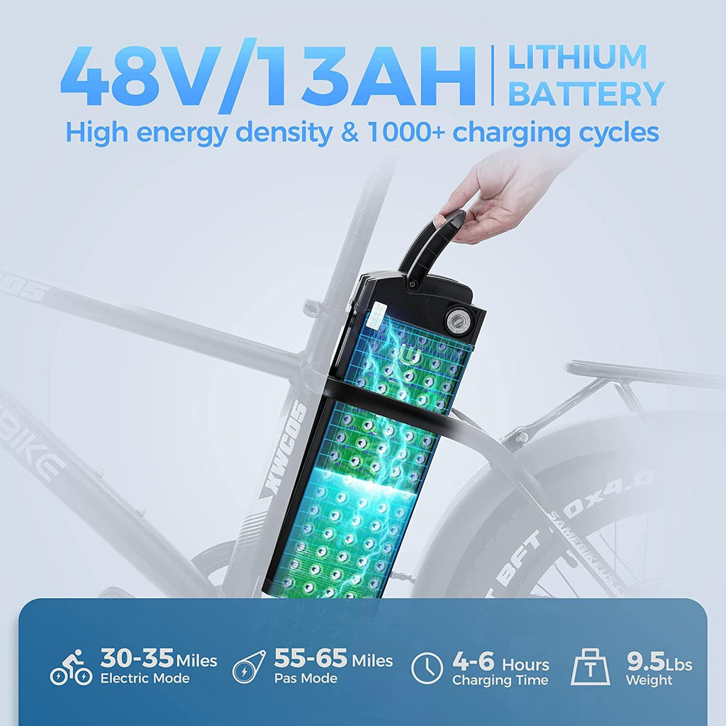 XWC05 750W Electric Bikes for Adults Up to 65 Miles EBike 4.0" Fat Tire Electric Bike 25 Mph