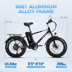 XWC05 750W Electric Bikes for Adults Up to 65 Miles EBike 4.0" Fat Tire Electric Bike 25 Mph