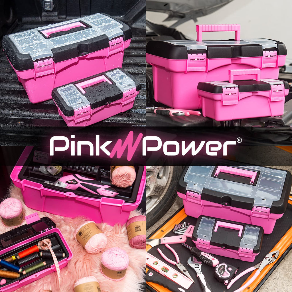 Pink Tool Box for Women - Sewing, Art & Craft Organizer Small & LarPlastic Tool Box with Handle - Pink Toolbox Sewing Tool StoraBox - Portable Mini LocTool Boxes (2 Pack)