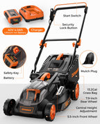40V 19" Cordless Lawn Mower, Brushless Push Lawn Mower w/ 13.2Gal Bag, 98% Grass Collection, 3-Step er Foldable, 6-Position Height Adjustment Meets Various Cutting Needs