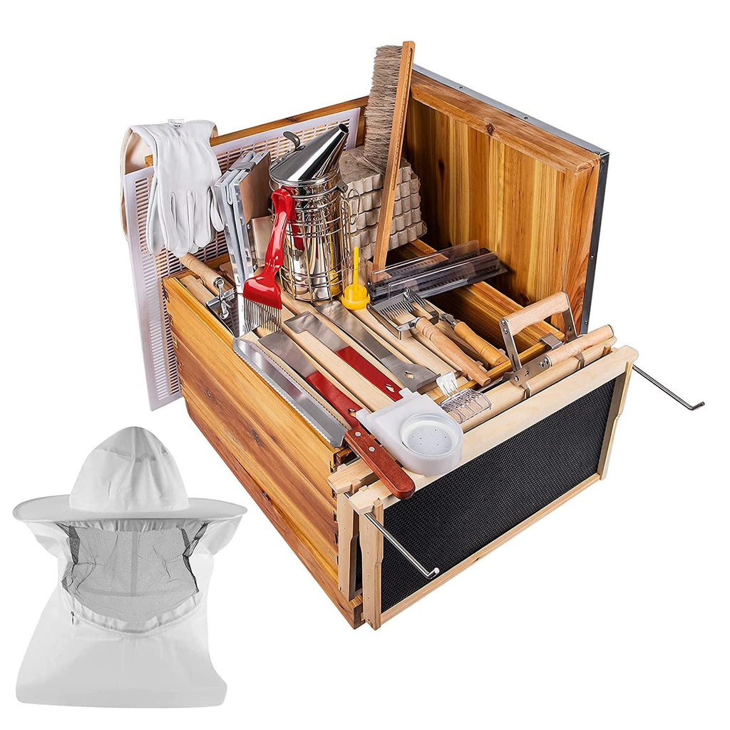 beehive starter kit, 10-frame bee hives &amp; 24pcs beekeeping supplies tools kit, wax coated and painted honey bee box and professional beekeeping starter tools