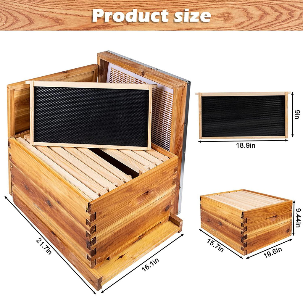 beehive starter kit, 10-frame bee hives &amp; 24pcs beekeeping supplies tools kit, wax coated and painted honey bee box and professional beekeeping starter tools