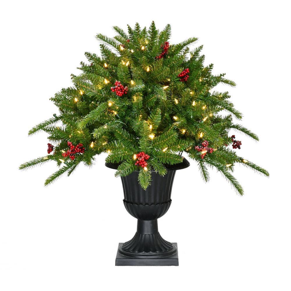 3 ft. Prelit Artificial Porch Christmas Tree with Red Berries and Warm White Lights