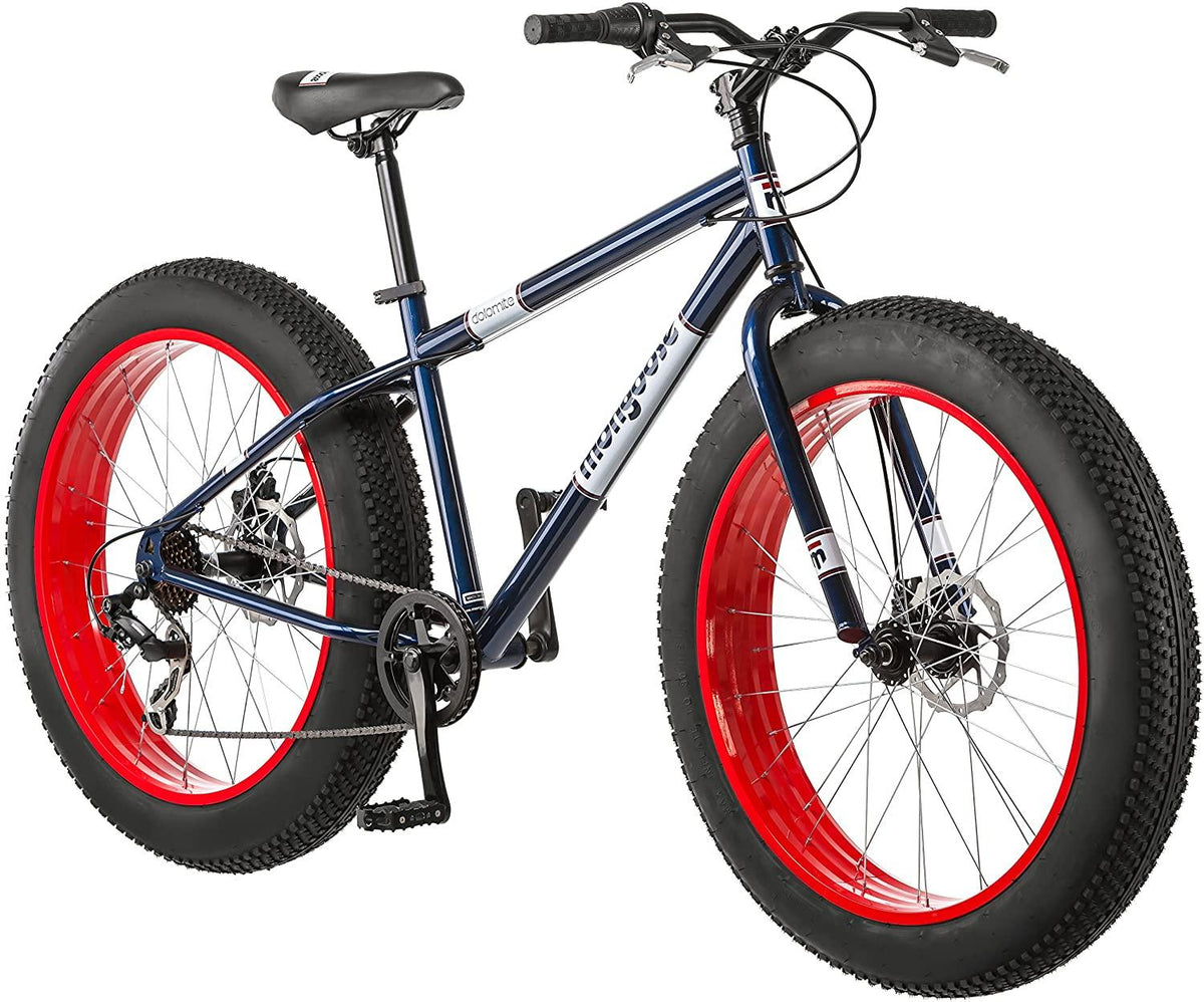 Mongoose Dolomite Mens Fat Tire Mountain Bike, 26-Inch Wheels, 4-Inch Wide Knobby Tires, 7-Speed, Steel Frame, Front and Rear Brakes, Multiple Colors
