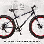 Mongoose Dolomite Mens Fat Tire Mountain Bike, 26-Inch Wheels, 4-Inch Wide Knobby Tires, 7-Speed, Steel Frame, Front and Rear Brakes, Multiple Colors