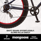 Mongoose Dolomite Mens Fat Tire Mountain Bike, 26-Inch Wheels, 4-Inch Wide Knobby Tires, 7-Speed, Steel Frame, Front and Rear Brakes, Multiple Colors