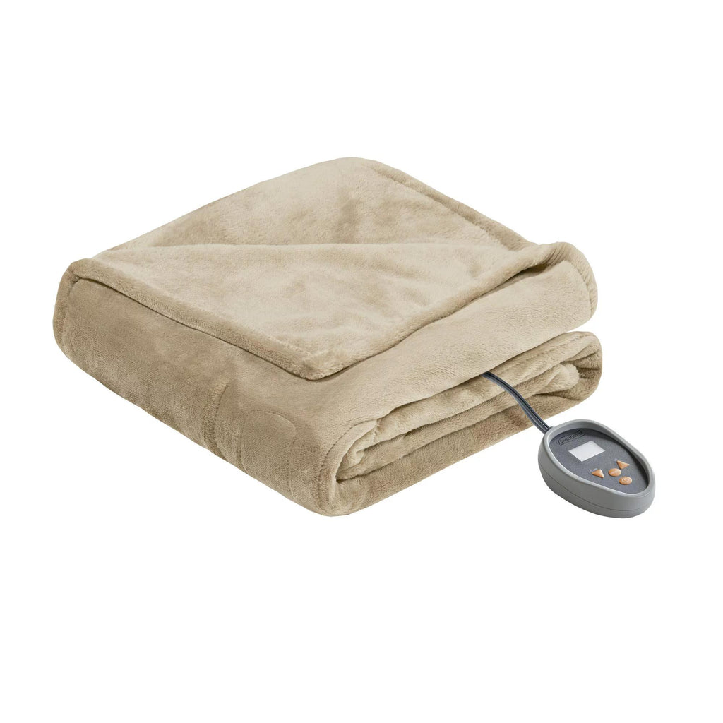 Gracie MIlls Solid Microlight/Berber Heated Blanket, King, Vanilla -BR54-0384