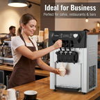 Commercial Ice Cream Machine, 2200W Soft Serve Maker, 3 Flavors | LCD Display, 5.3-7.4 Gal/H, Quiet Compressor, Self-Cleaning, Cone Holder，Ideal for Restaurant, Snack Bar, Cafe