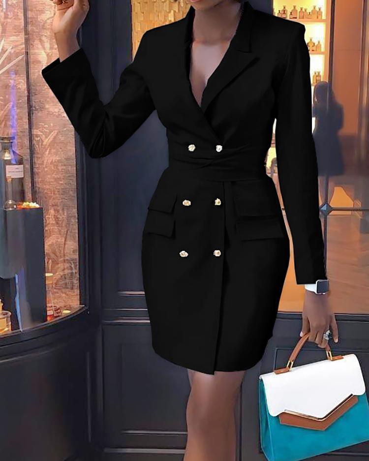 double breasted long sleeve blazer dress