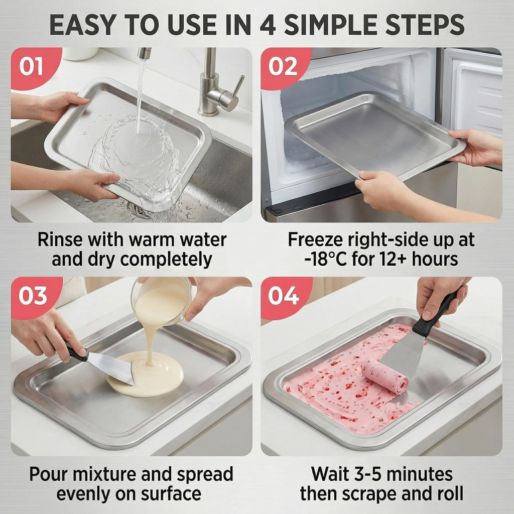 Ice Cream Maker, Rolled Ice Cream Maker, Soft Serve Ice Cream Maker – Perfect for Ice Cream, Frozen Yogurt & More! Food-Grade  Steel Ice Cream Roll Machine for Home Use (White)
