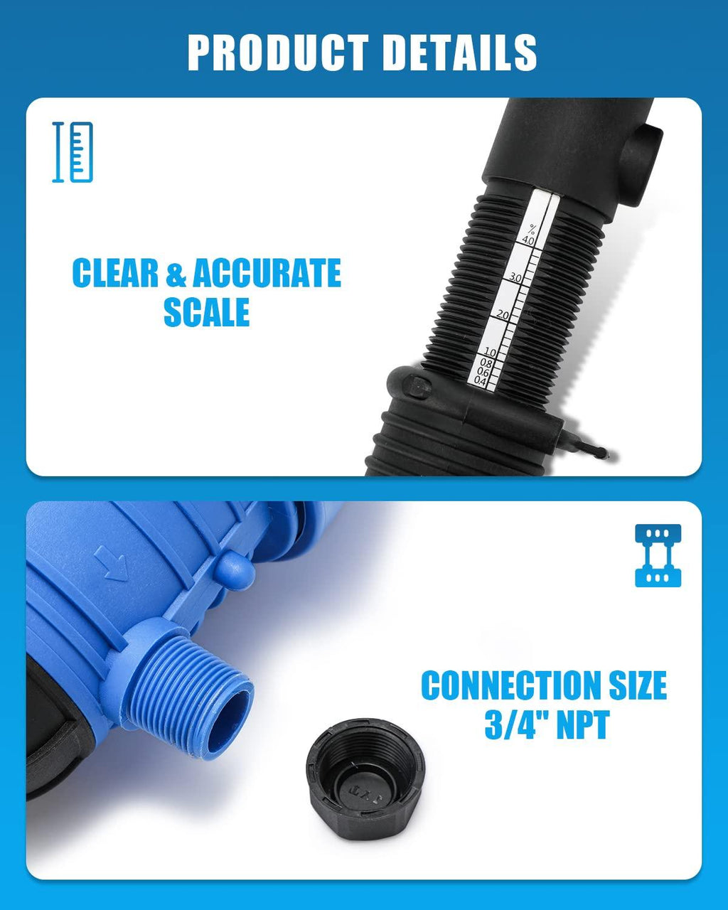 newtry 0.4%~4% adjustable fertilizer injector water powered chemical liquid doser dispenser 4.4~660.43 gallons/h drip irrigation injector dosing pump for industry garden hose livestock (0.4% -4%)