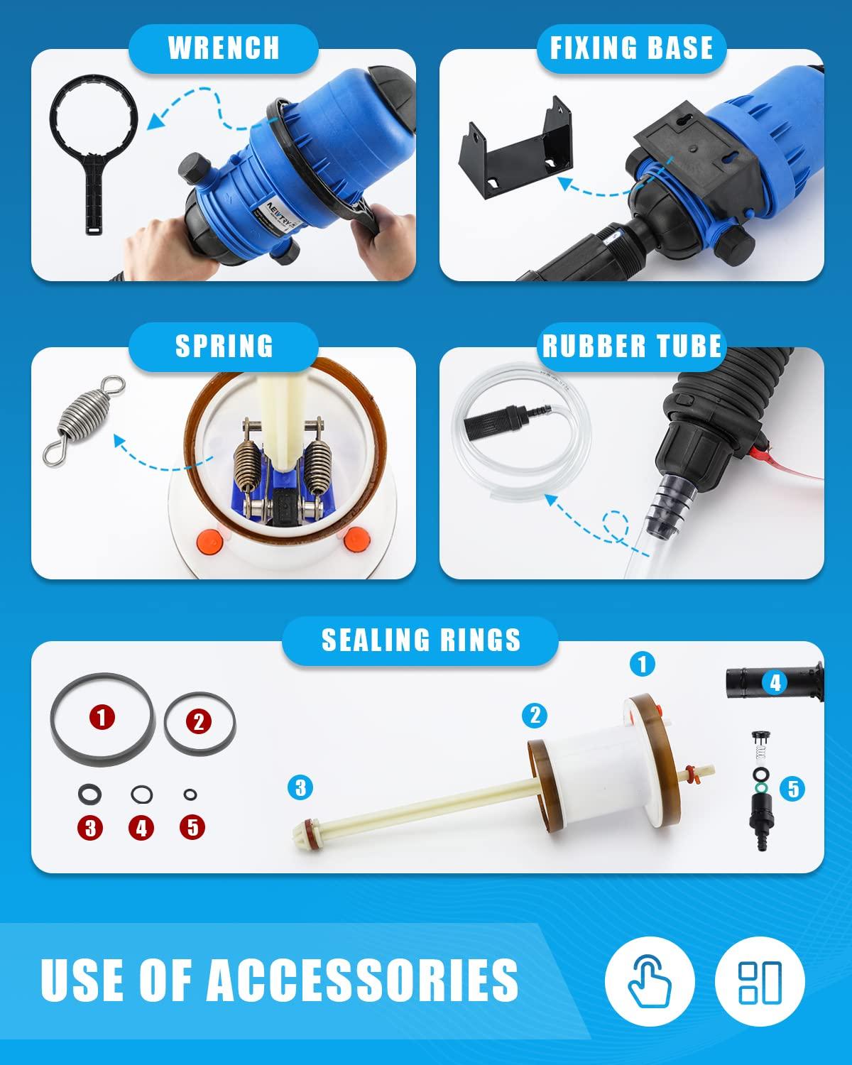 newtry 0.4%~4% adjustable fertilizer injector water powered chemical liquid doser dispenser 4.4~660.43 gallons/h drip irrigation injector dosing pump for industry garden hose livestock (0.4% -4%)