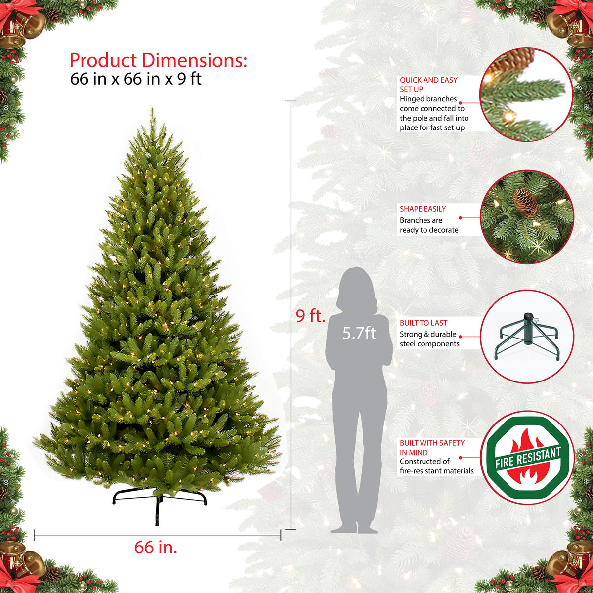 Puleo International 9' Pre-Lit Fraser Fir Artificial Christmas Tree with 1000 Clear UL Listed Lights