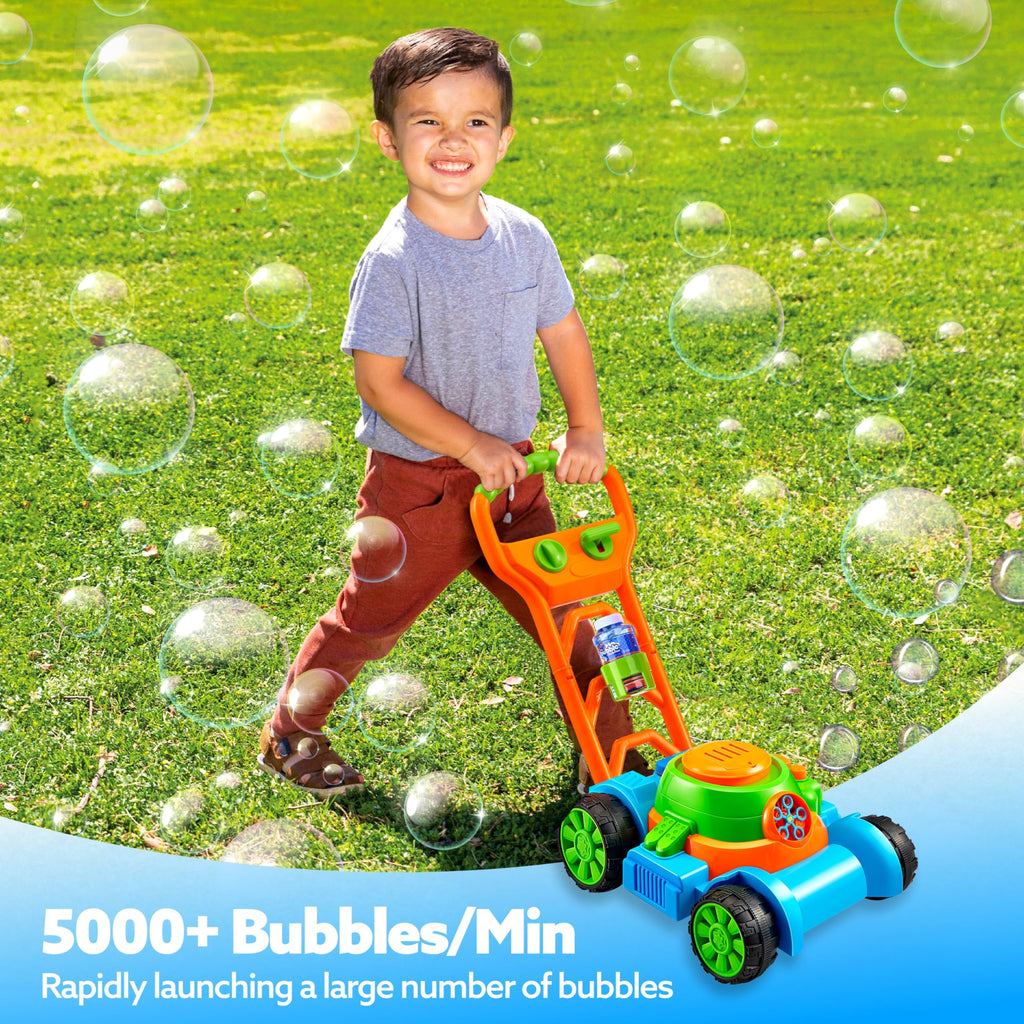 Bubble Lawn Mower Toddler Toys - Spill-Proof Bubble Machine Pretend Gardening Play Toy for A1 2 3 1-3 Year Old Baby Boys Indoor Outdoor Use, Summer Birthday Gifts (Blue)