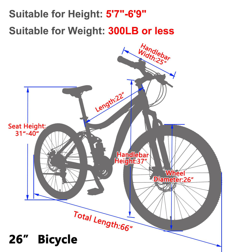 Lilypelle 26 in Mountain Bike 21 Speed Bicycle Full Suspension MTB Bikes
