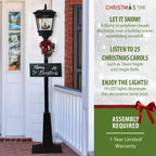 71 in. Christmas Musical Snowy Street Lamp with Retro Truck Scene, 2 Rustic Signs, Cascading Snow and Christmas Carols