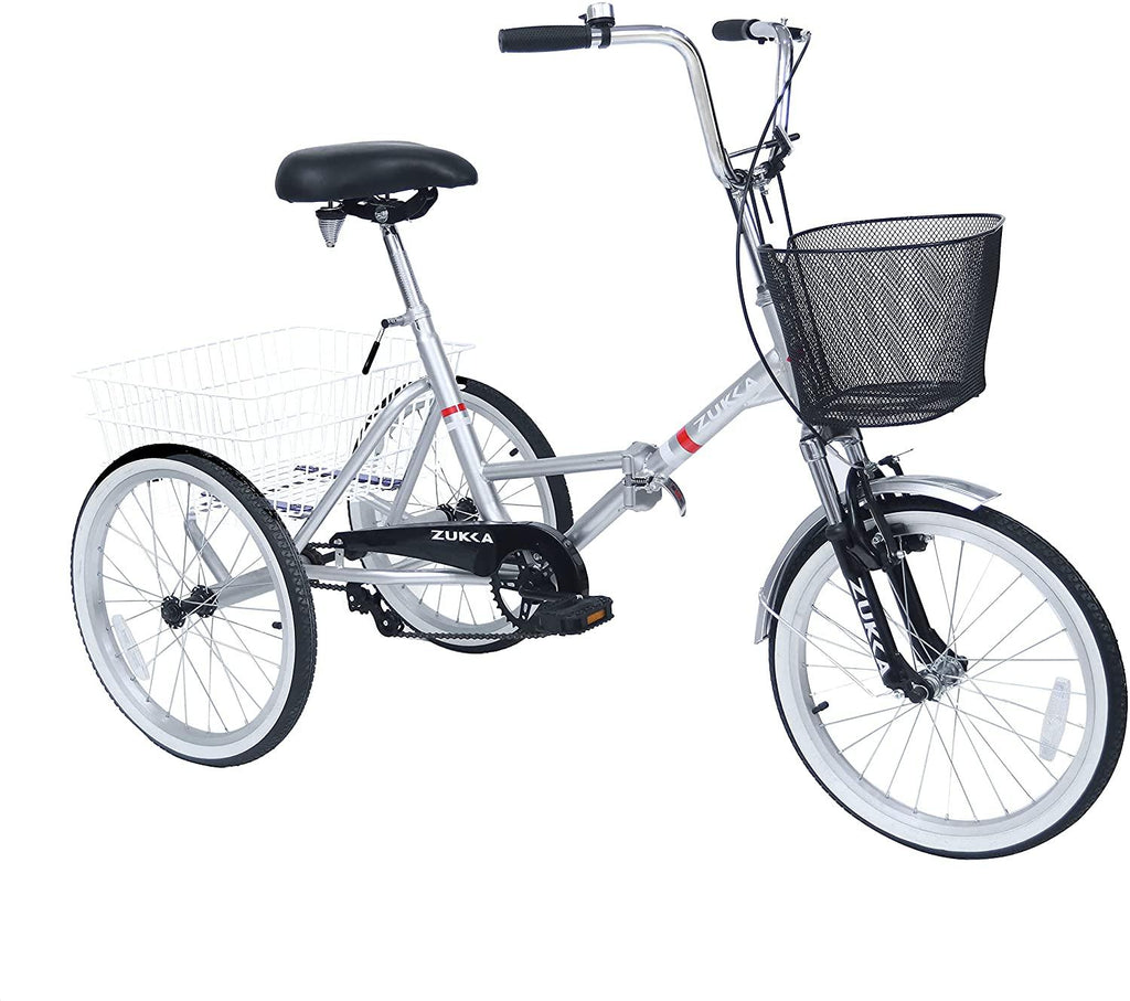 ZUKKA Adult Folding Tricycle Trikes,Foldable 20 inch 3 Wheel Bikes,Single Speed Portable Cruiser Bicycles with Shopping Basket for Seniors,Women, Men