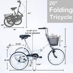ZUKKA Adult Folding Tricycle Trikes,Foldable 20 inch 3 Wheel Bikes,Single Speed Portable Cruiser Bicycles with Shopping Basket for Seniors,Women, Men