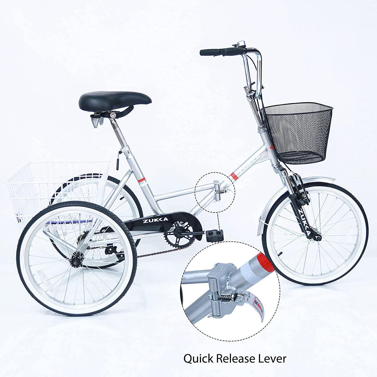 ZUKKA Adult Folding Tricycle Trikes,Foldable 20 inch 3 Wheel Bikes,Single Speed Portable Cruiser Bicycles with Shopping Basket for Seniors,Women, Men