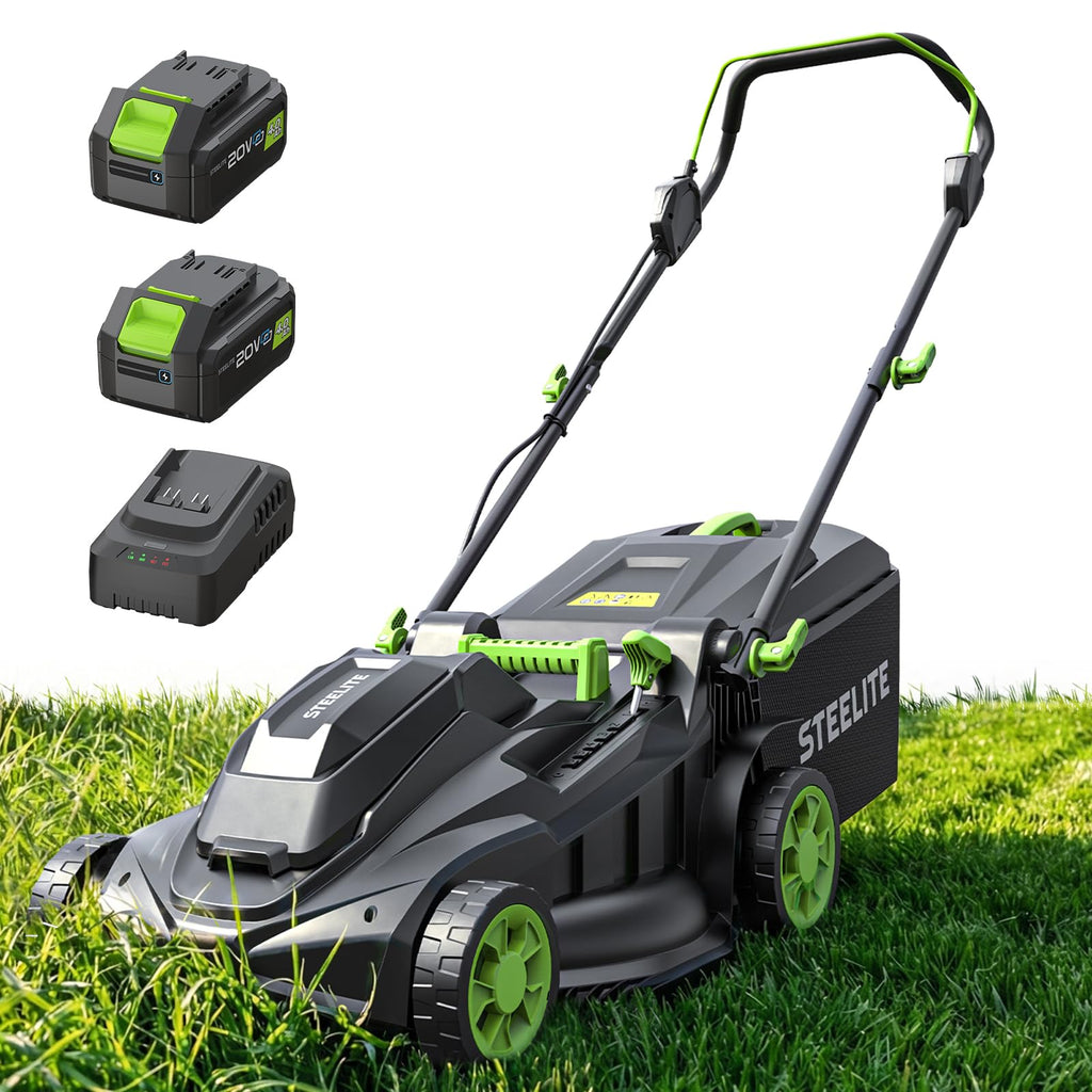 40V 17 Inch Electric Lawn Mower Cordless, Brushless Motor, 6-Position Height Adjustment, 2-in-1 Bagging &amp; Mulching, Includes 2 x 4.0Ah Batteries and Battery Charger