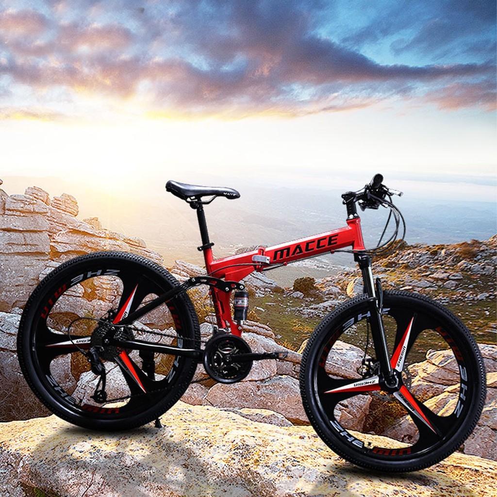 Black Friday Deals! LEBONYARD 24in Folding Mountain Bike s 21 Speed Bicycle Full Suspension MTB Bikes, Black