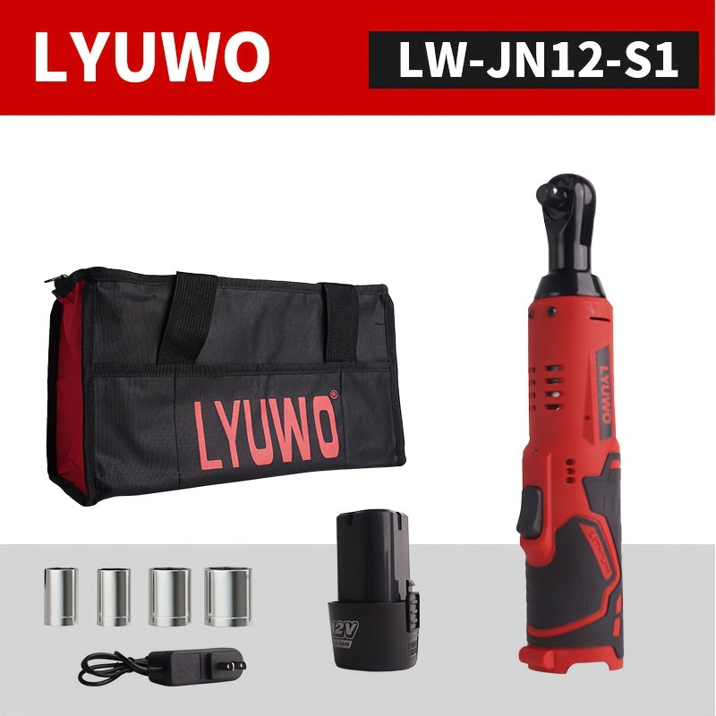 LYUWO 1 Set 12V Cordless Electric Wrench, 45NM 3/8'' Ratchet, Illuminated Remove Screws & Nuts Automotive Repair Tool, Right Angle Wrench, Power Tools