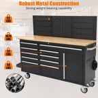 61-Inch Heavy Duty Rolling Tool Chest with 10 Drawers and Solid Rubber Top Mobile Workstation, 1675 LBS Load, Includes Power Strip, LocSystem for GaraWarehouse Repair Shop