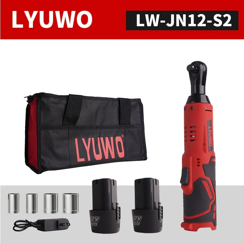 LYUWO 1 Set 12V Cordless Electric Wrench, 45NM 3/8'' Ratchet, Illuminated Remove Screws & Nuts Automotive Repair Tool, Right Angle Wrench, Power Tools